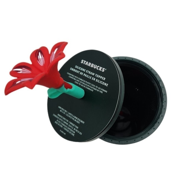 Holiday Starbucks Enchanted Forest Venti Tumbler Green Red Flower Straw Topper - Picture 5 of 7